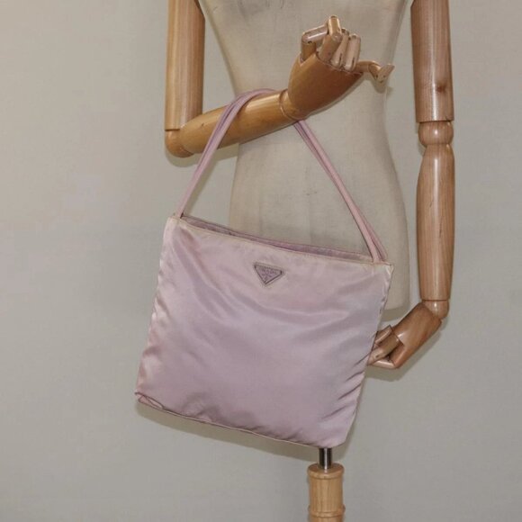 PRADA Shoulder Bag Nylon Pink Silver Auth - Picture 1 of 16
